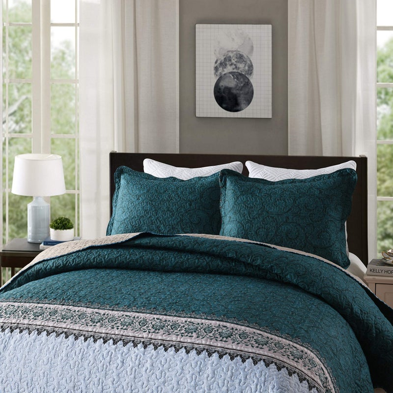 Travan 3-Piece Queen Quilt Set Quilted Bedspread Oversized Microfiber Soft Lightweight Bedding Set with Shams for All Season, Blue Ocean, Queen Size - Image 2
